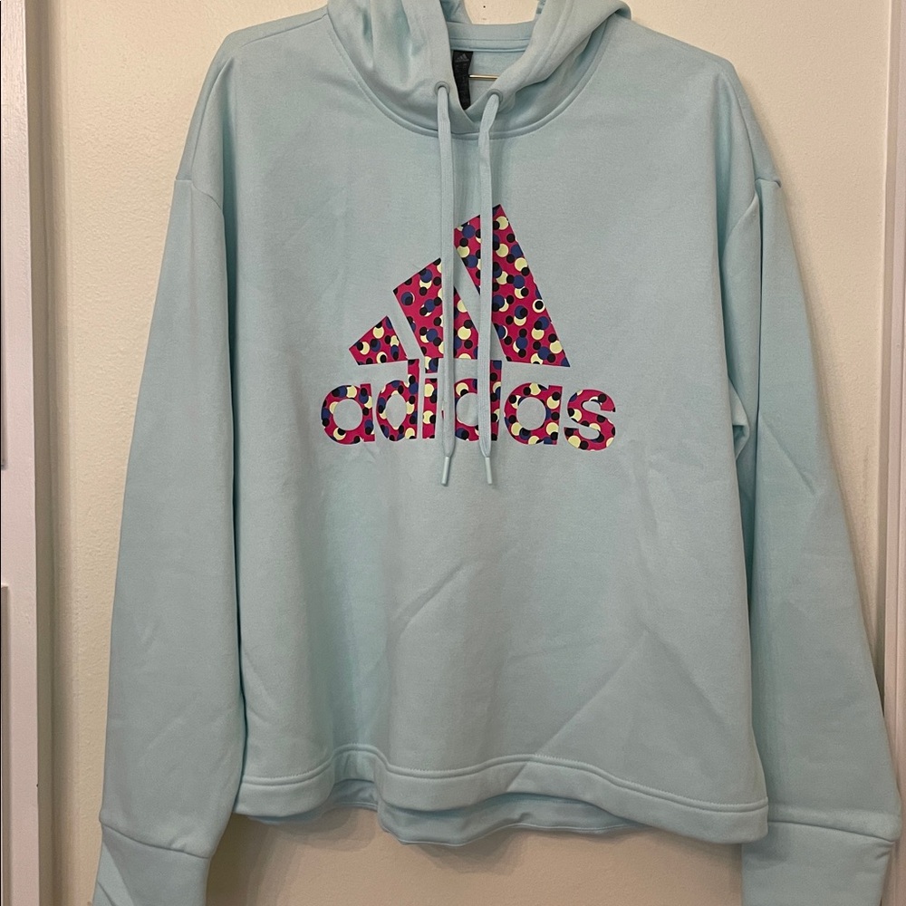 Adidas Sky Blue Hoodie with Vibrant Logo Size 2X